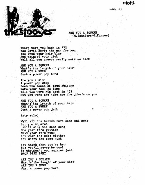 Original lyric sheet for an all-time Turner/Saunders classic