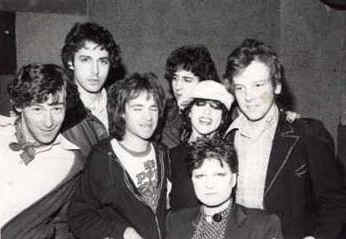 Exhibit F: The Samoans favorite people: of course thats Rodney in the middle. To his left: none other than Posh Boy himself, Robbie Fields. On the far right, punk rock revisionist Brendan Mullen. The two dudes in back are Phil Spector's bodyguards. The chicks are LA scenesters Trudie and Connie. Photo by Jenny Lens.